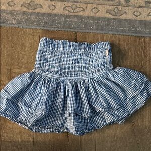 Blue and White Gingham Smocked Skirt